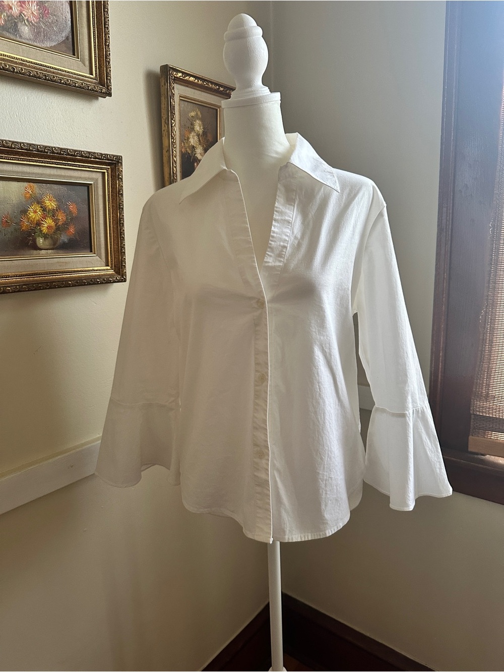 Tailor New York White Bell-Sleeve Cotton Button Down Shirt M